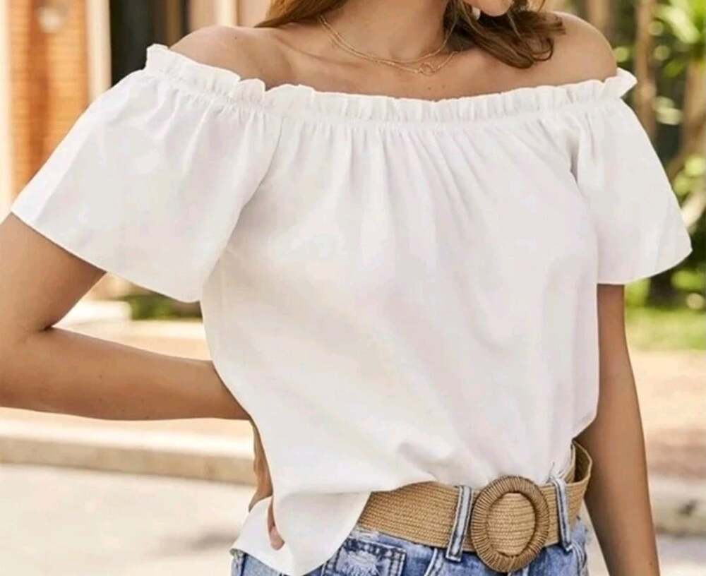 Jude Connally White Off-Shoulder Ruffle Sleeve Top Small New Excellent T20 - Picture 3 of 7